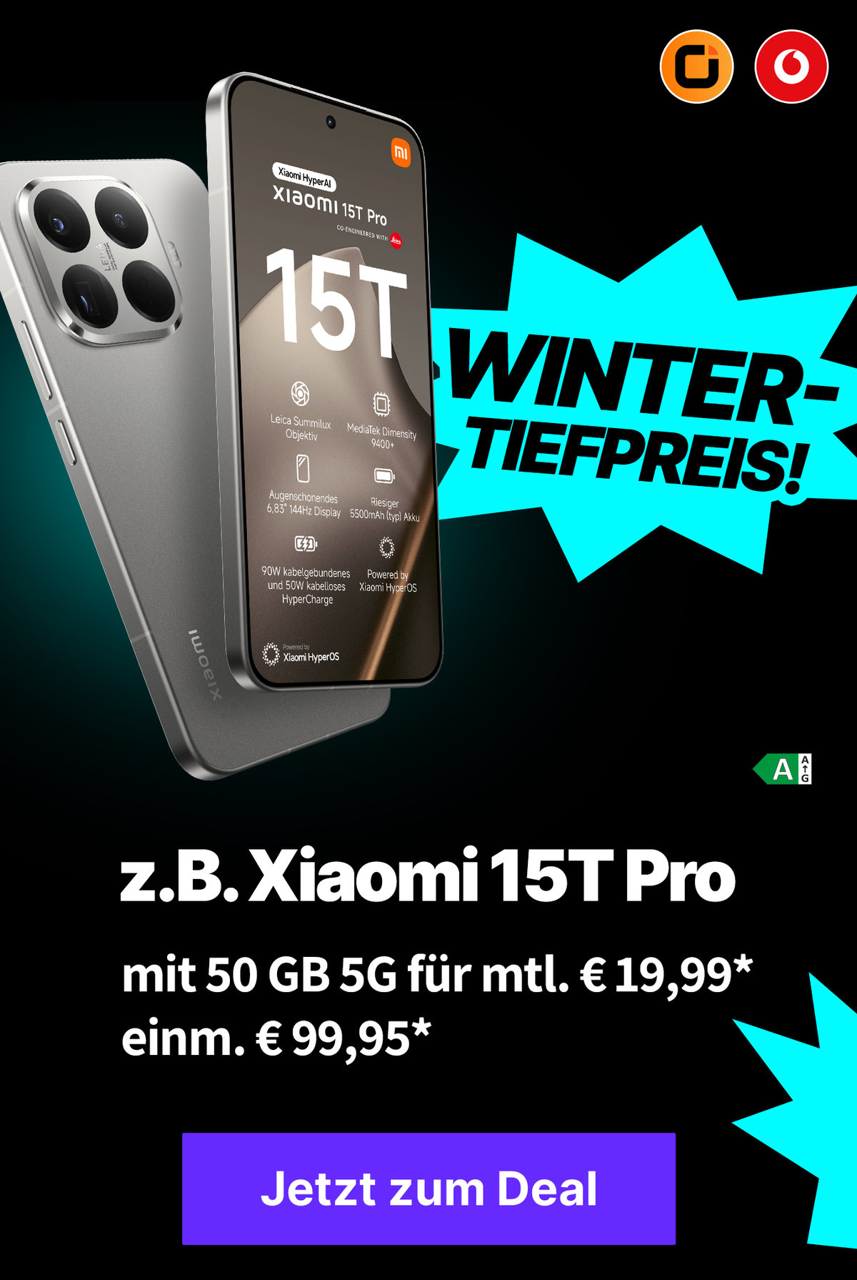 Winter Sale: z.B. Xiaomi 15T Pro mit 50 GB 5G für mtl. € 19,99*