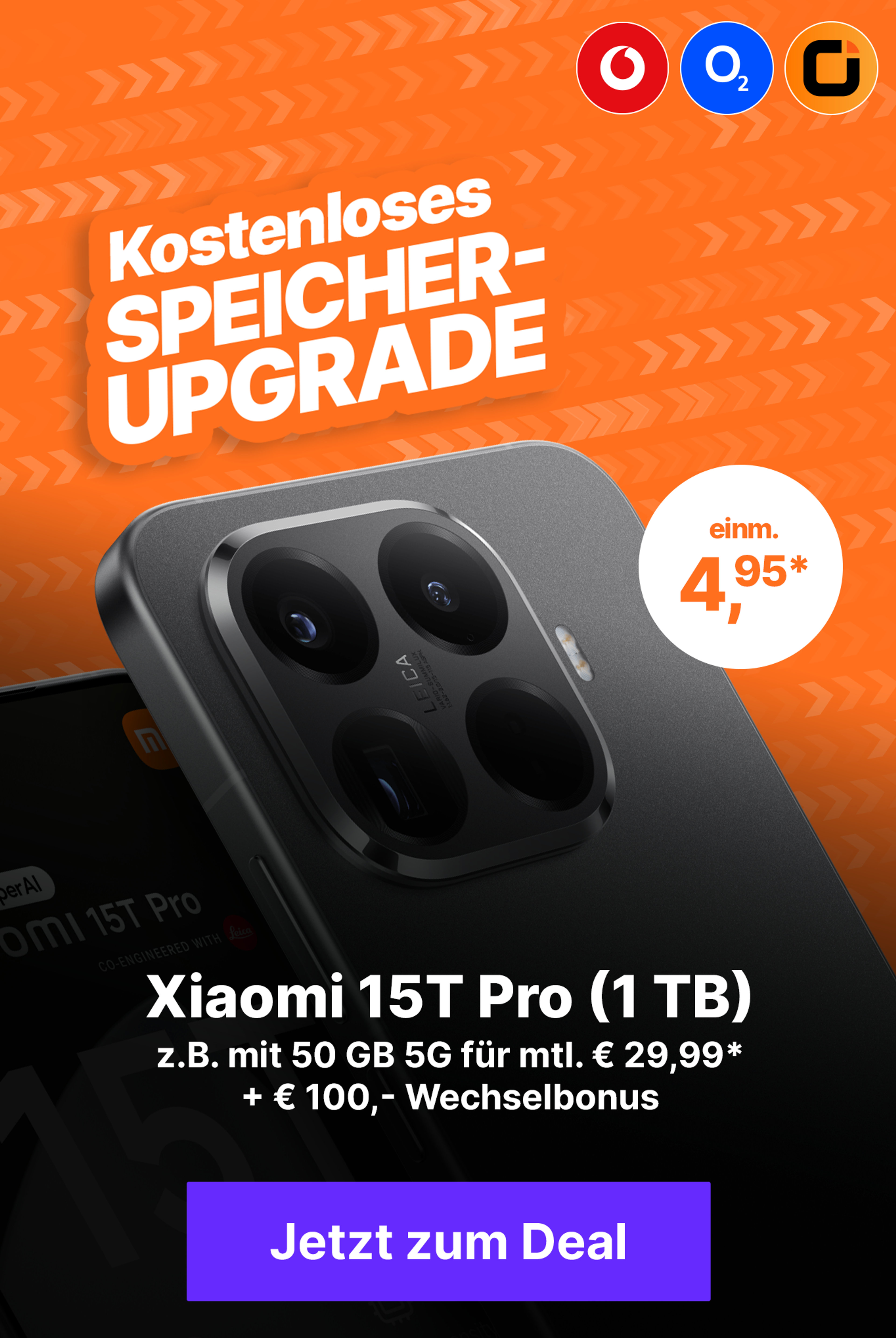 Kostenloses Speicherupgrade! Xiaomi 15T Pro 1 TB z.B. mit 50 GB 5G für mtl. € 29,99* & € 100,- Wechselbonus