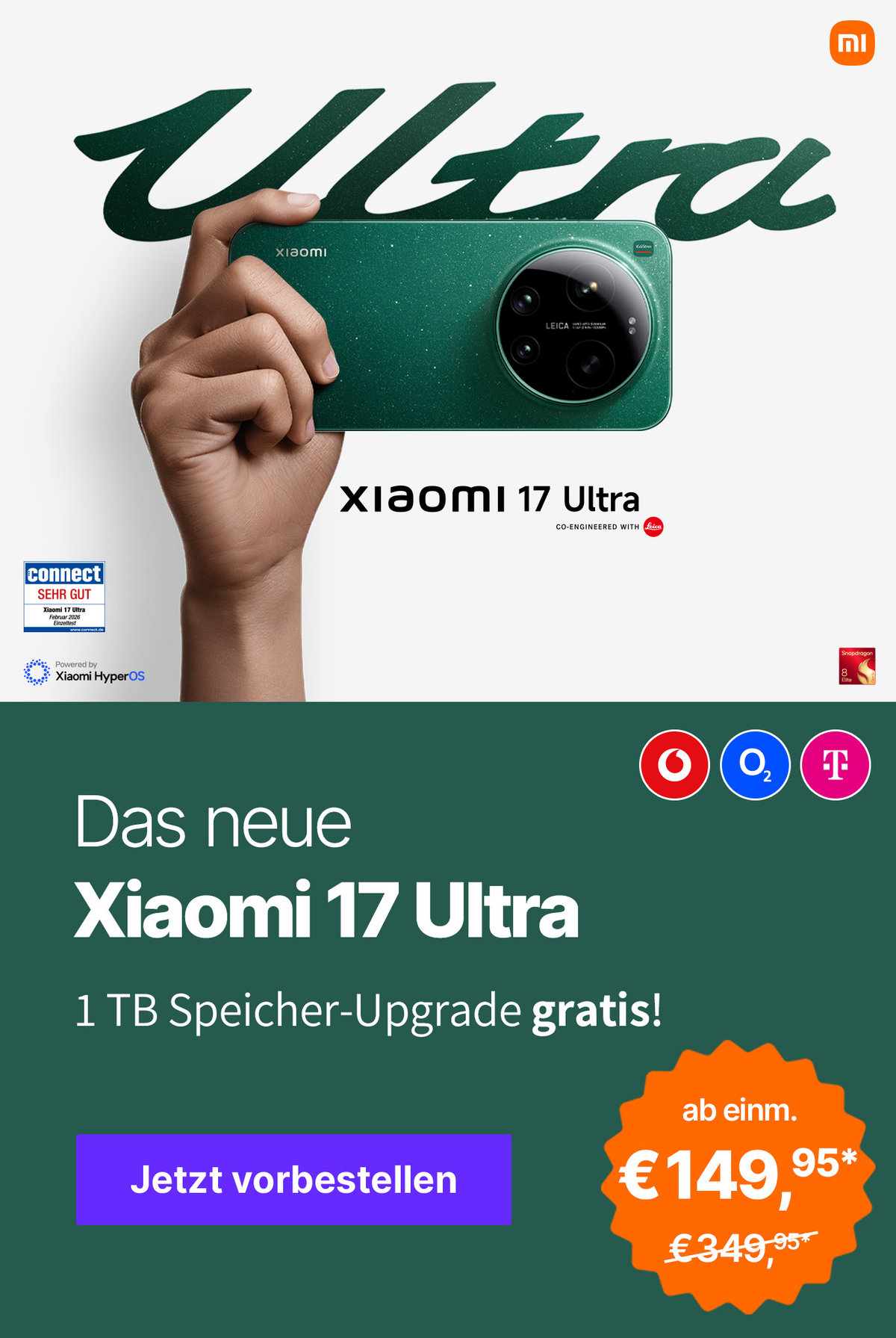 Angebote Xiaomi 17 Serie Launch z.B. mit Unlimited GB 5G für einmalig € 229,95* und monatlich 54,99*
