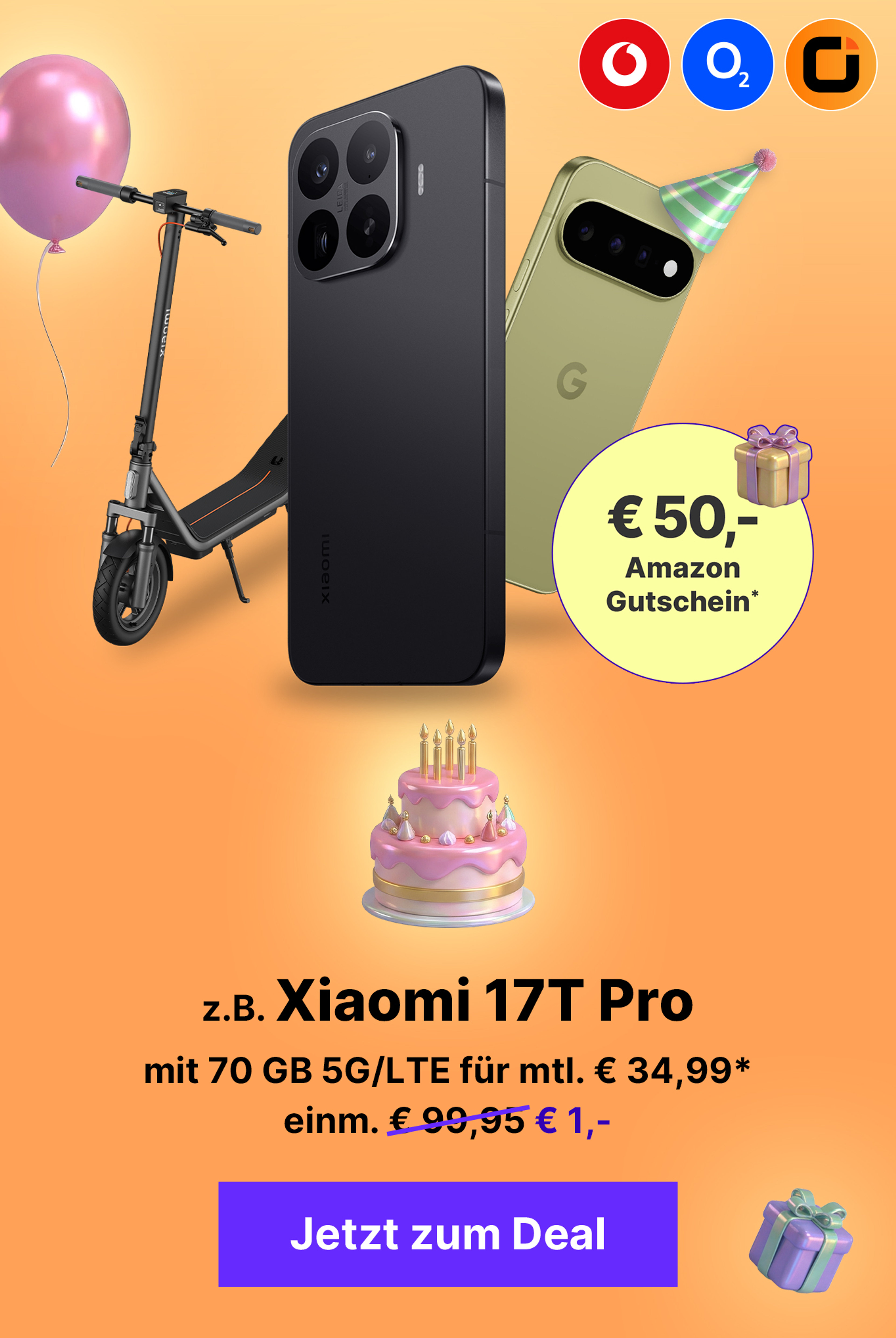 Xiaomi 17T Pro mit 70 GB 5G für mtl. € 34,99* | einm. € 1,-* & € 100,- Wechselbonus & € 50,- Amazon-Gutschein