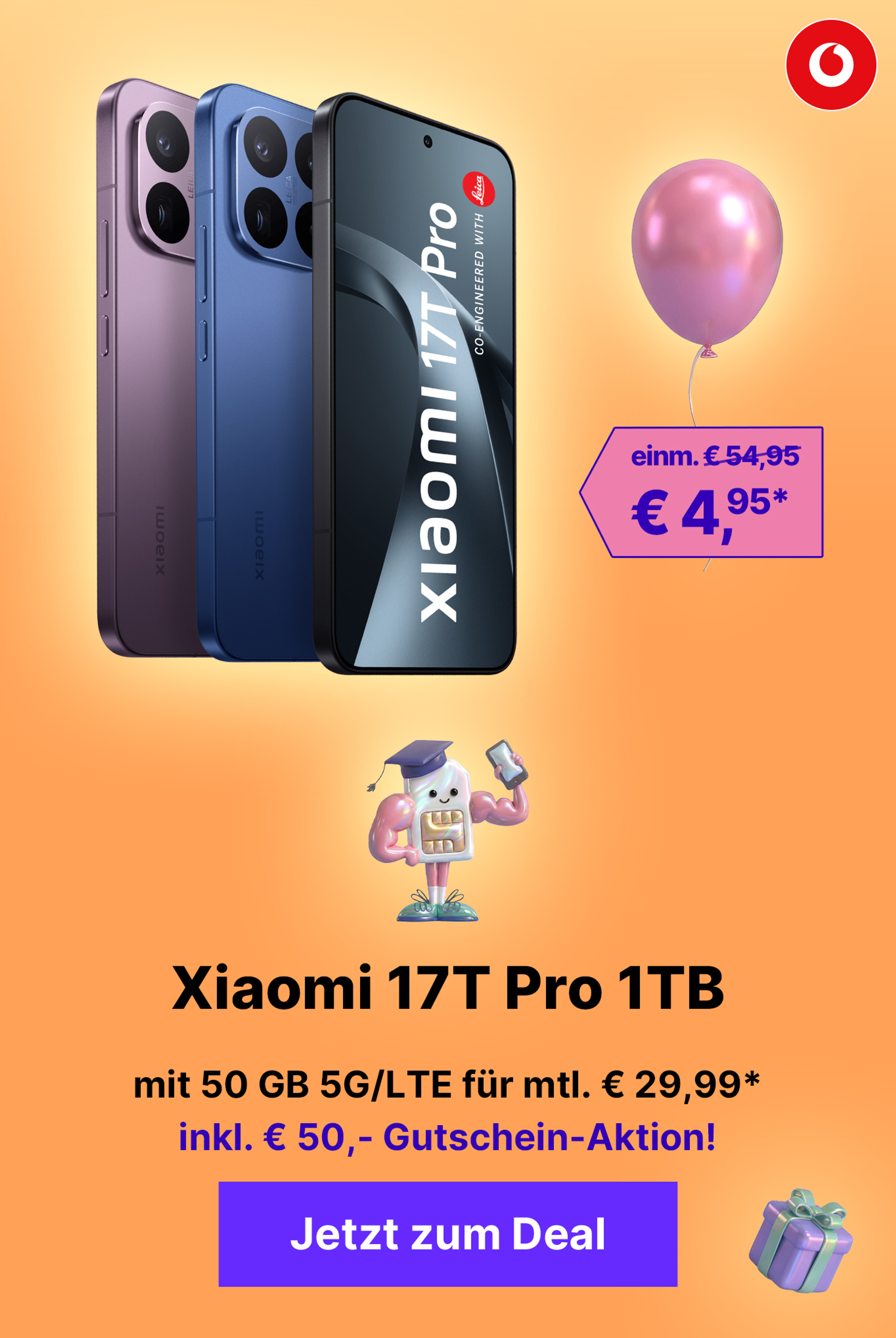 Xiaomi 17T Pro 1TB mit 50 GB 5G für mtl. € 29,99* | € 100,- Wechselbonus & € 50,- Gutschein on top!