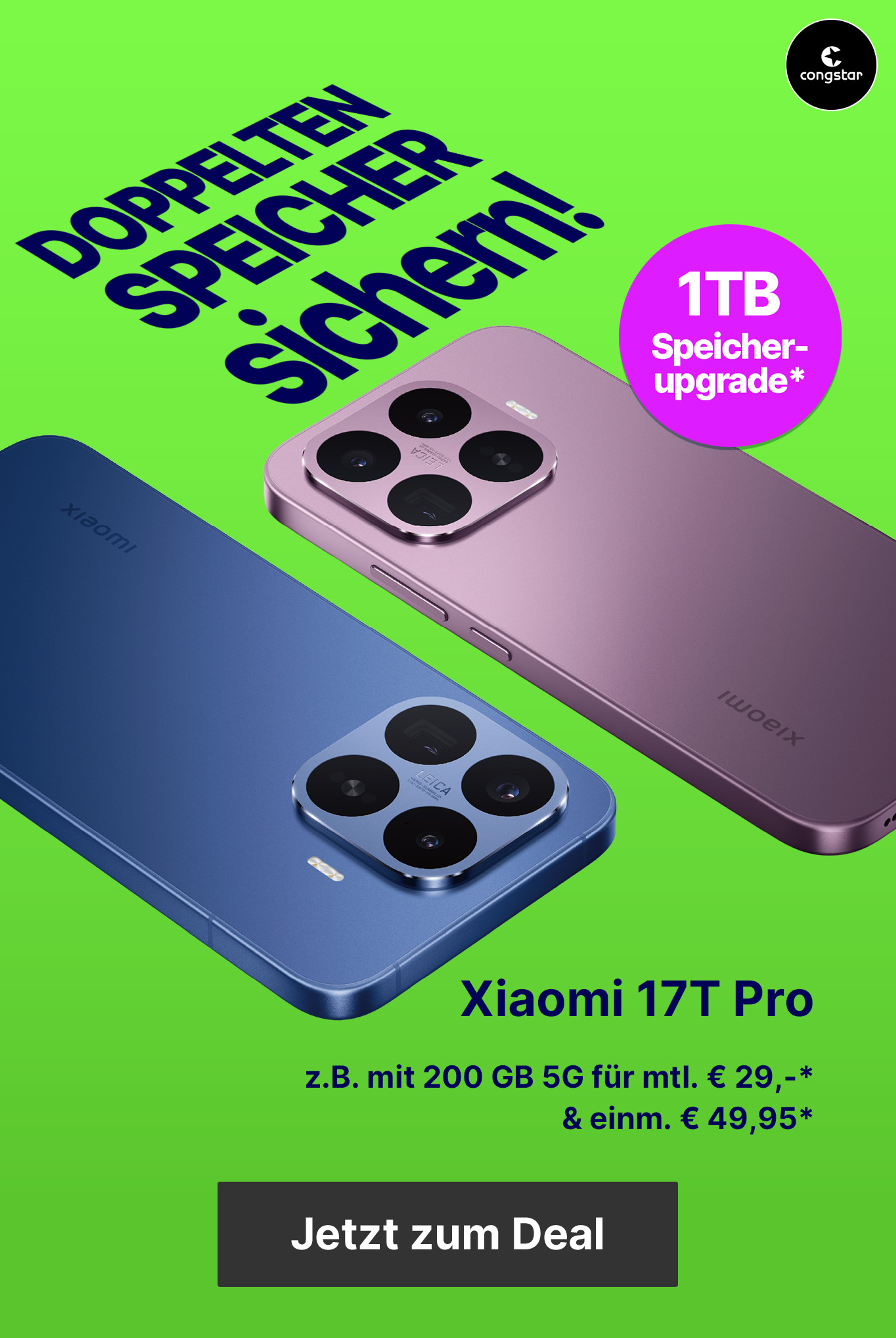PDP Xiaomi 17T Pro mit 200 GB 5G für mtl. € 29,-*