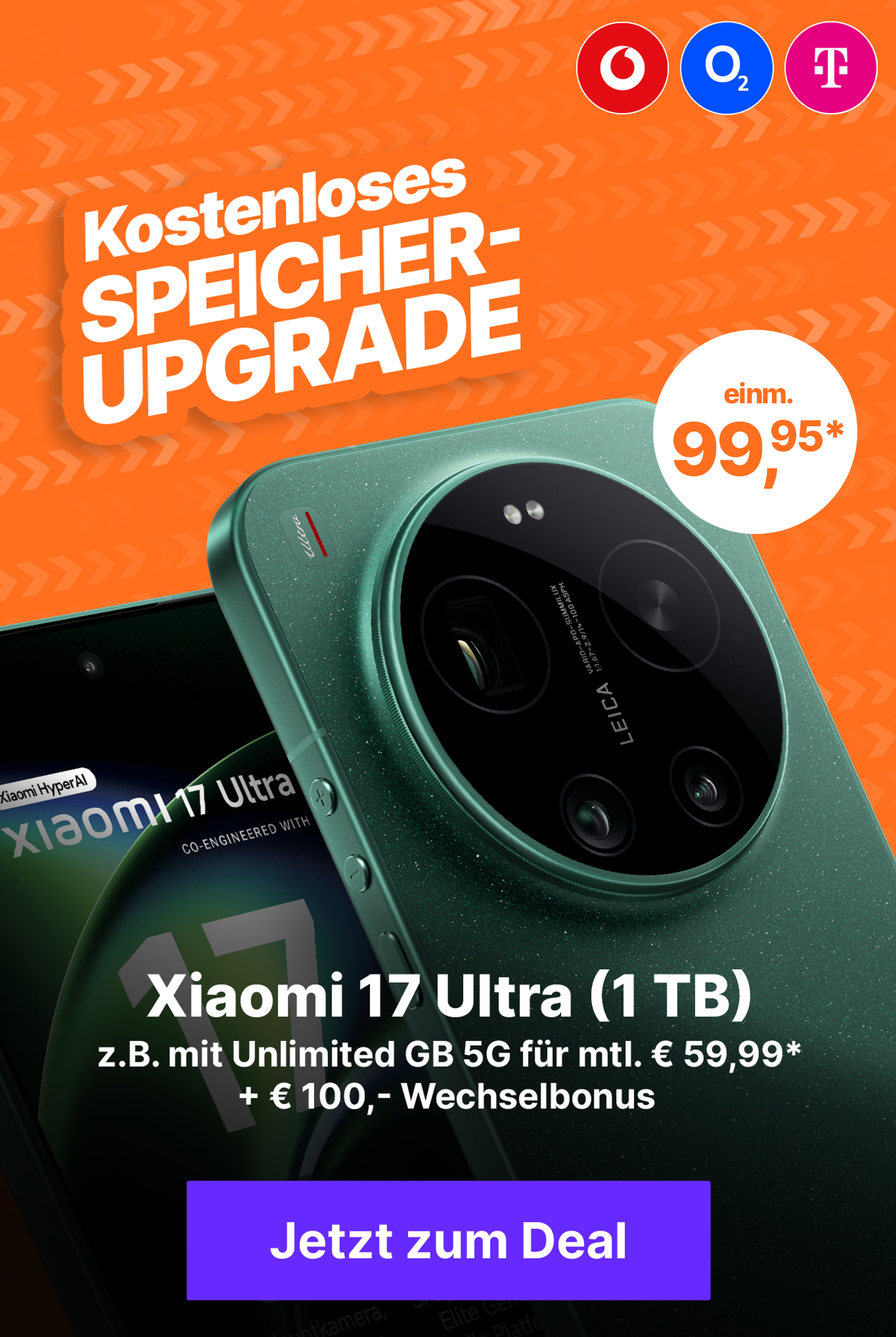 kostenloses Speicherupgrade - Xiaomi 17 Ultra - z.B. mit Unlimited GB 5G für mtl. € 59,99* & einm. € 99,95* | € 100,- Wechselbonus