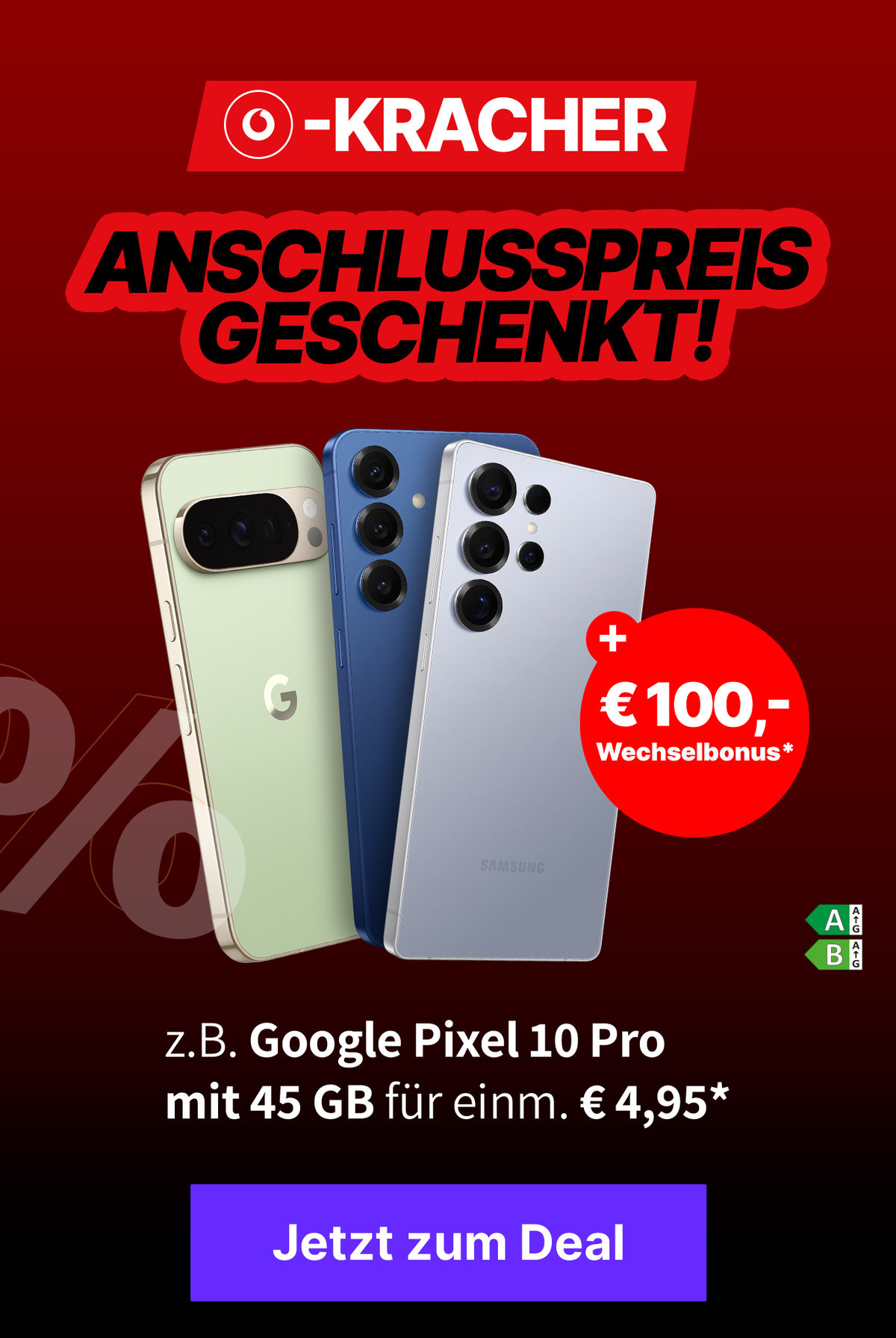 Vodafone Aktion: z.B. Google Pixel 10 Pro mit 45 GB 5G für mtl. €34,99* und einmalig € 4,95*