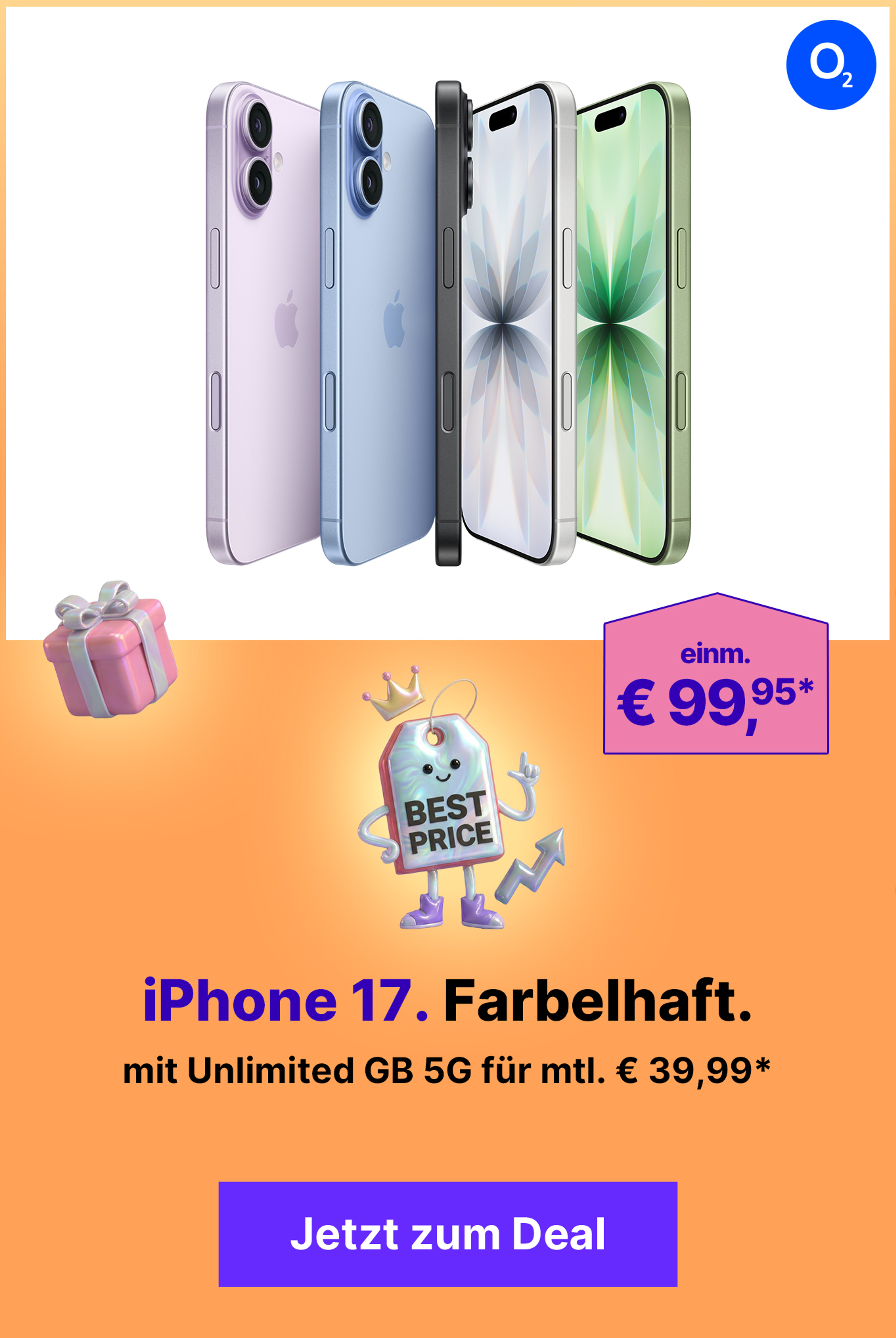 Apple iPhone 17 mit Unlimited 5G für mtl. 39,99€ & € 50,- Gutschein* | einm. € 99,95*