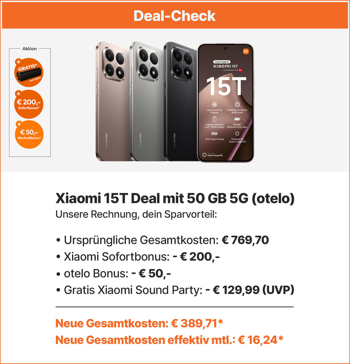 Xiaomi 15T Beispeilrechnung