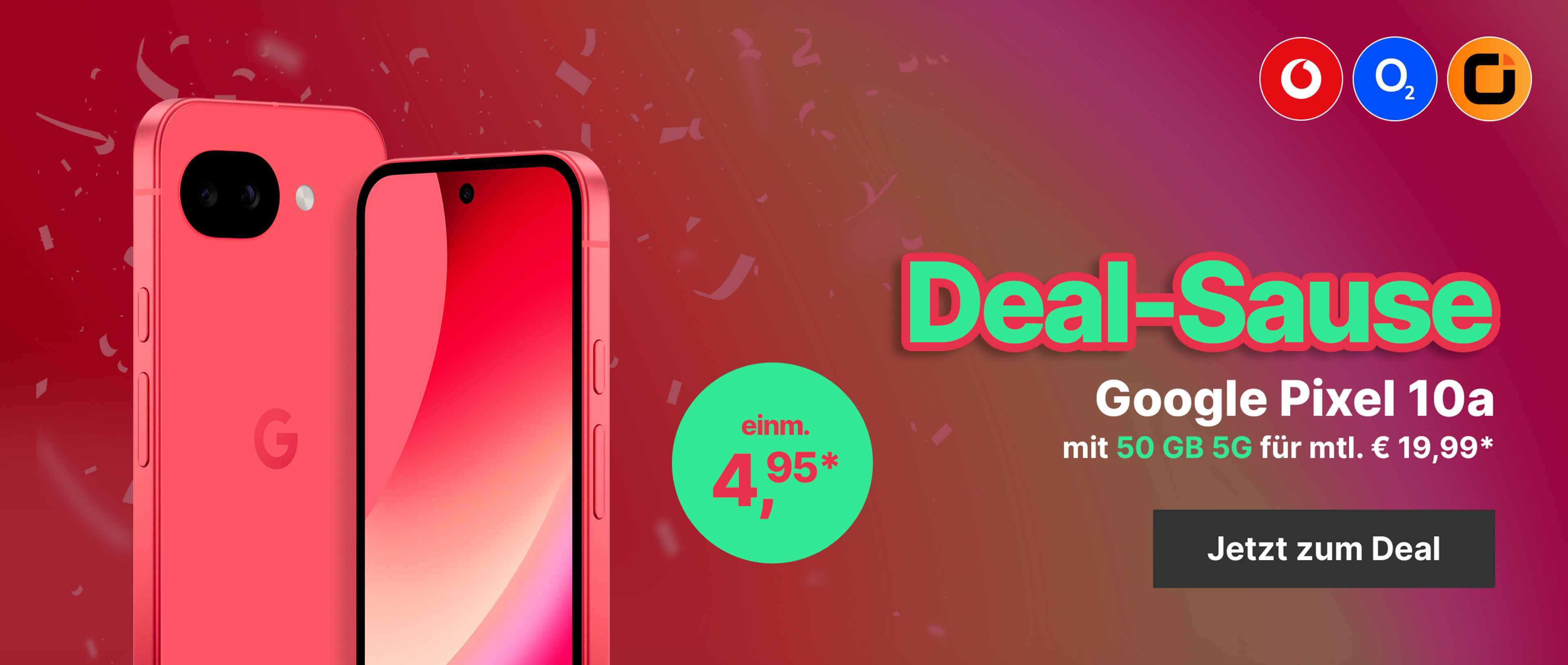 Angebote Google mit z.B. Pixel 10a mit 50 GB 5G für mtl. € 19,99* & einm. € 4,95*