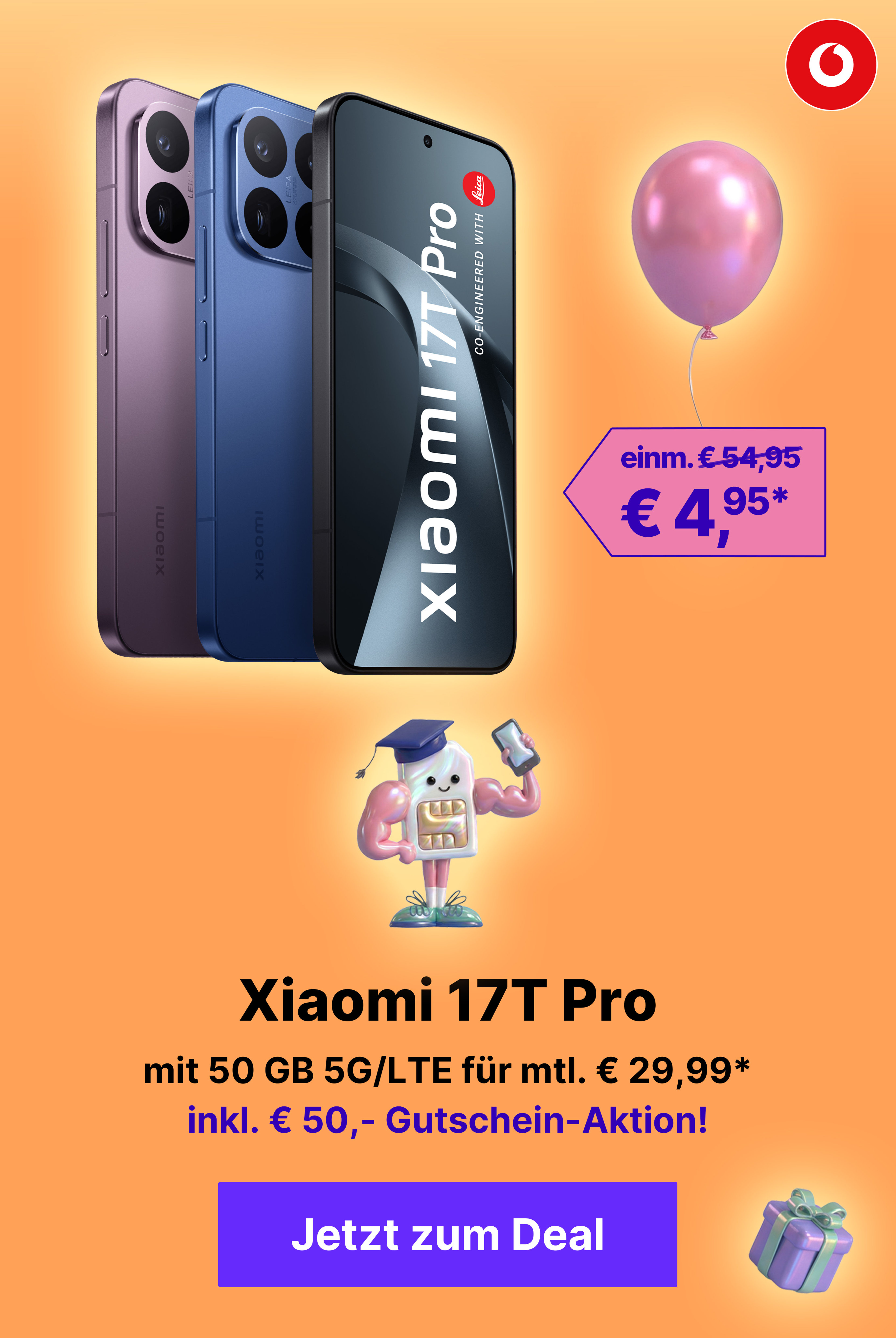 Xiaomi 17T Pro mit 50 GB 5G für mtl. € 29,99* | € 100,- Wechselbonus & € 50,- Gutschein on top!