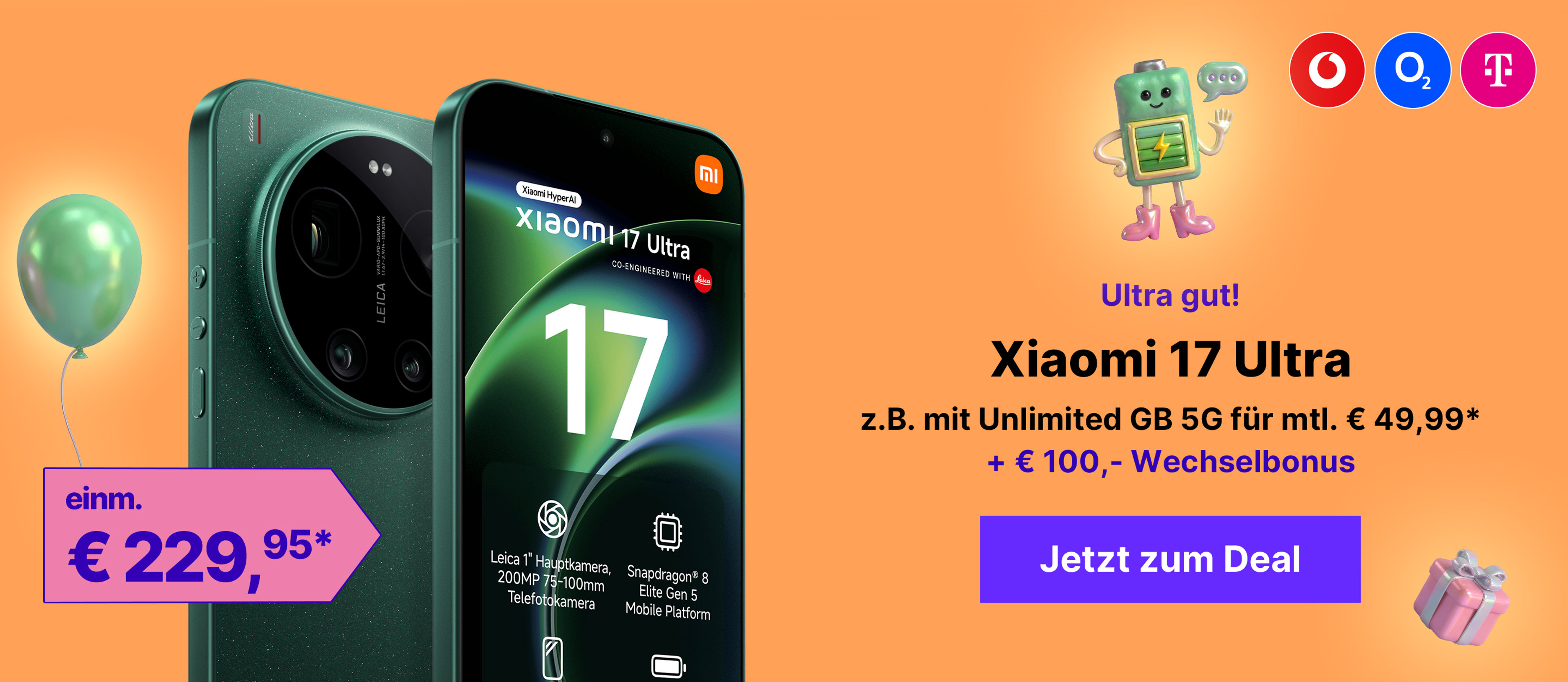 Ultra gut! Xiaomi 17 Ultra z.B. mit Unlimited GB 5G für mtl. € 49,99* + € 100,- Wechselbonus