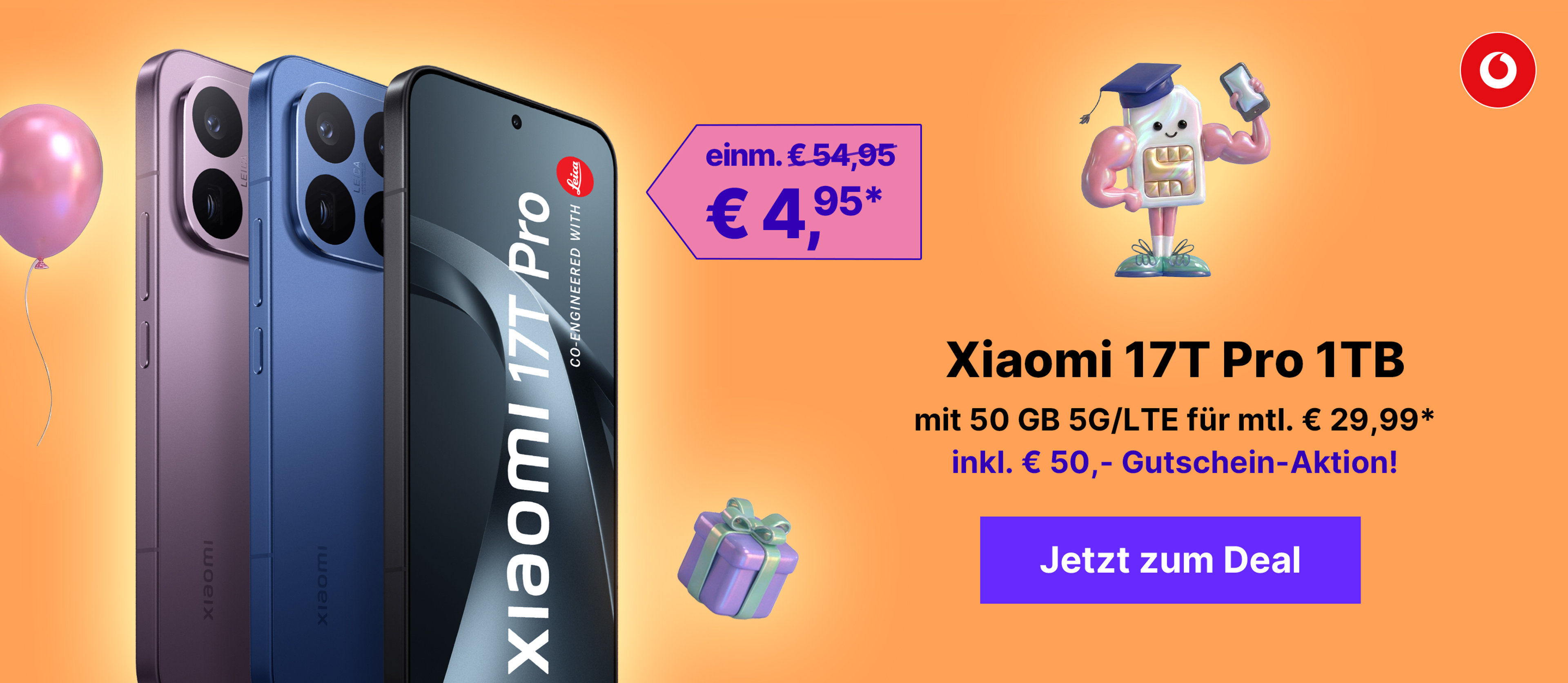 Xiaomi 17T Pro 1TB mit 50 GB 5G für mtl. € 29,99* | € 100,- Wechselbonus & € 50,- Gutschein on top!