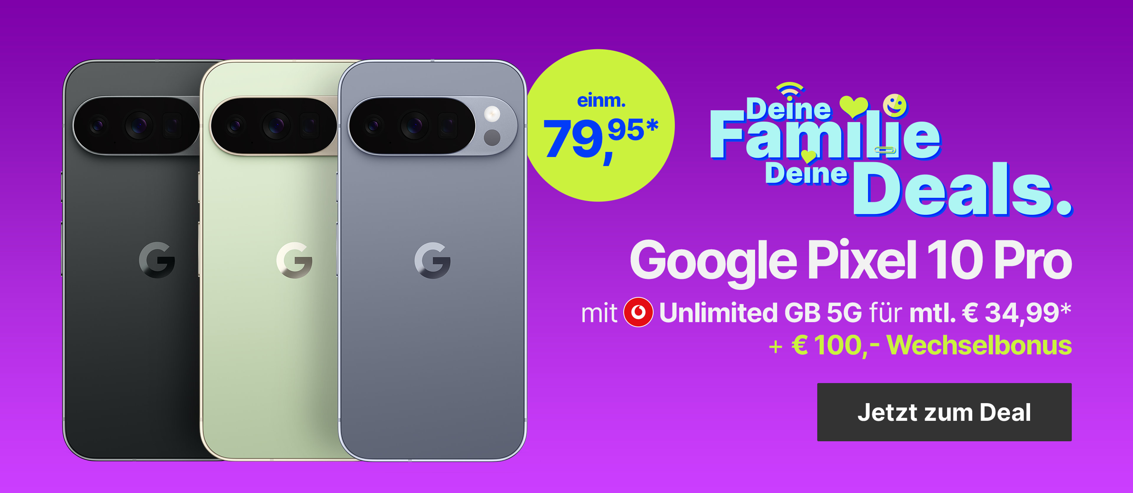 Angebot Google Pixel 10 Pro Vodafone Tarif | mit Unlimited GB 5G für mtl. € 34,99* & € 100,- Wechselbonus