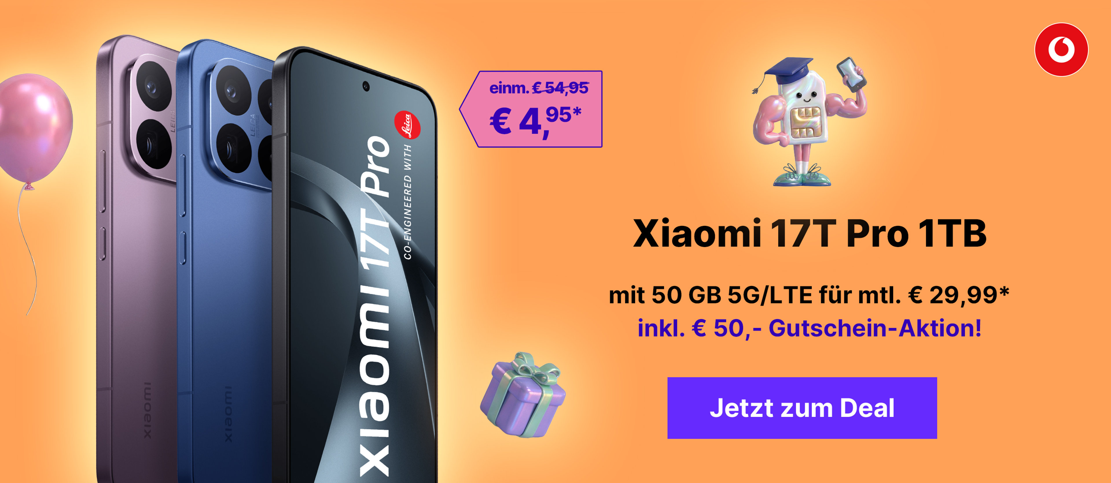 Xiaomi 17T Pro 1TB mit 50 GB 5G für mtl. € 29,99* | € 100,- Wechselbonus & € 50,- Gutschein on top!