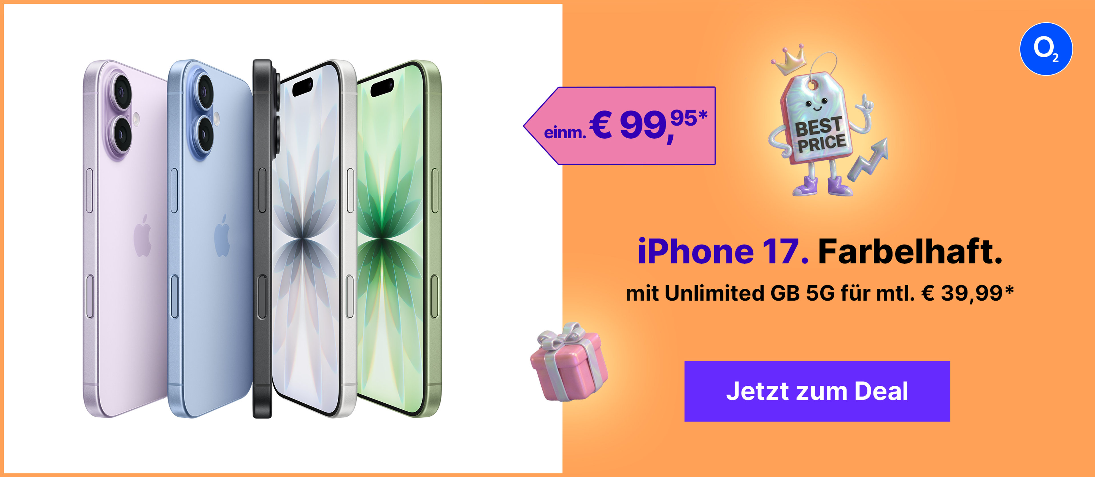 Apple iPhone 17 mit Unlimited 5G für mtl. 39,99€ & € 50,- Gutschein* | einm. € 99,95*