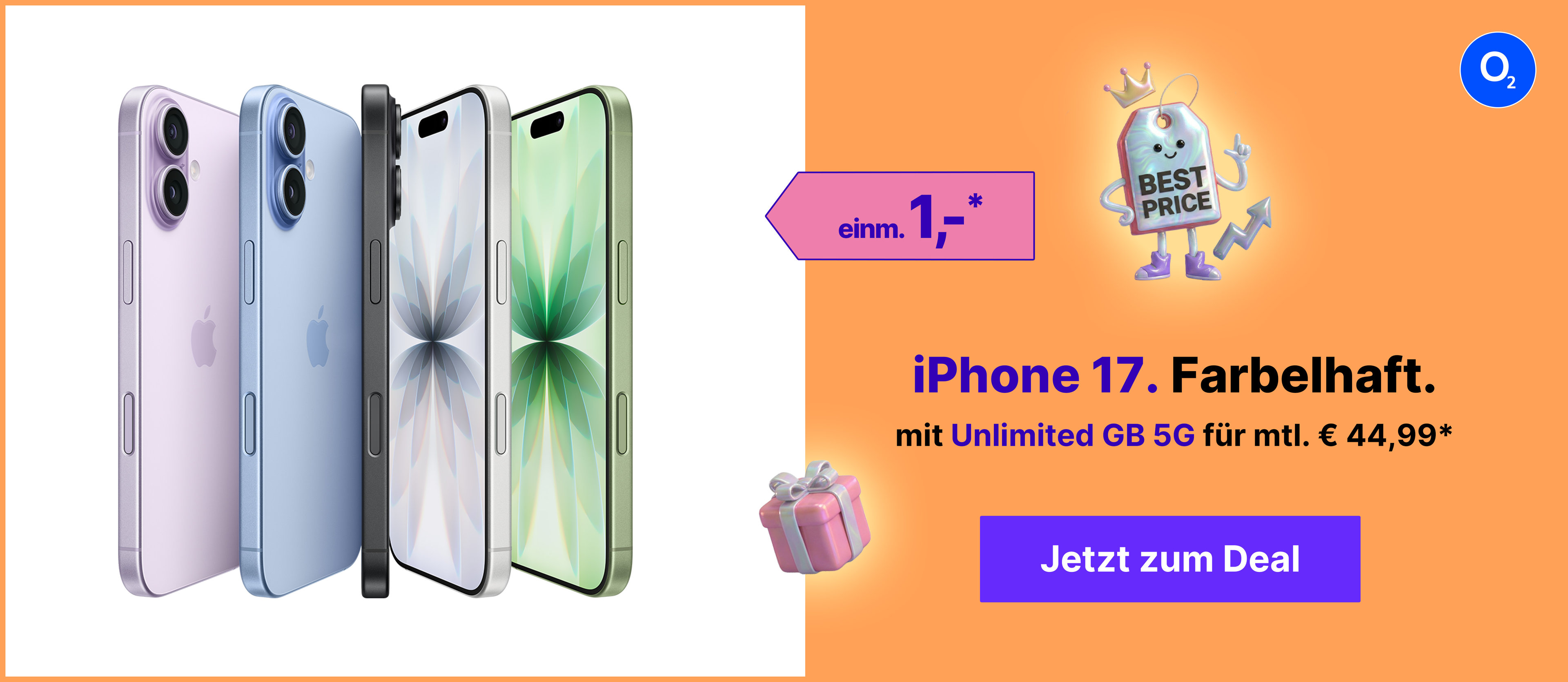Apple iPhone 17 mit Unlimited 5G für mtl. 39,99€ & € 50,- Gutschein* | einm. € 99,95*
