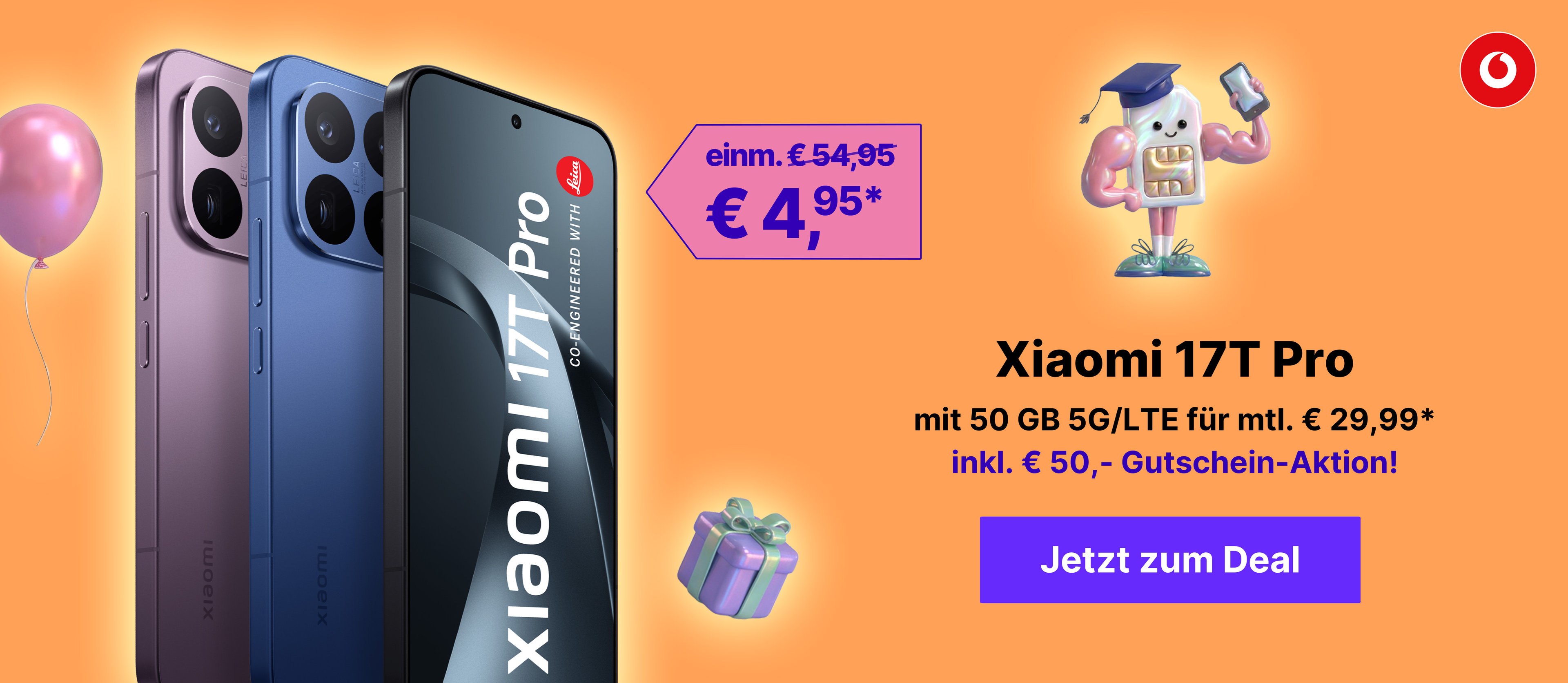 Xiaomi 17T Pro mit 50 GB 5G für mtl. € 29,99* | € 100,- Wechselbonus & € 50,- Gutschein on top!