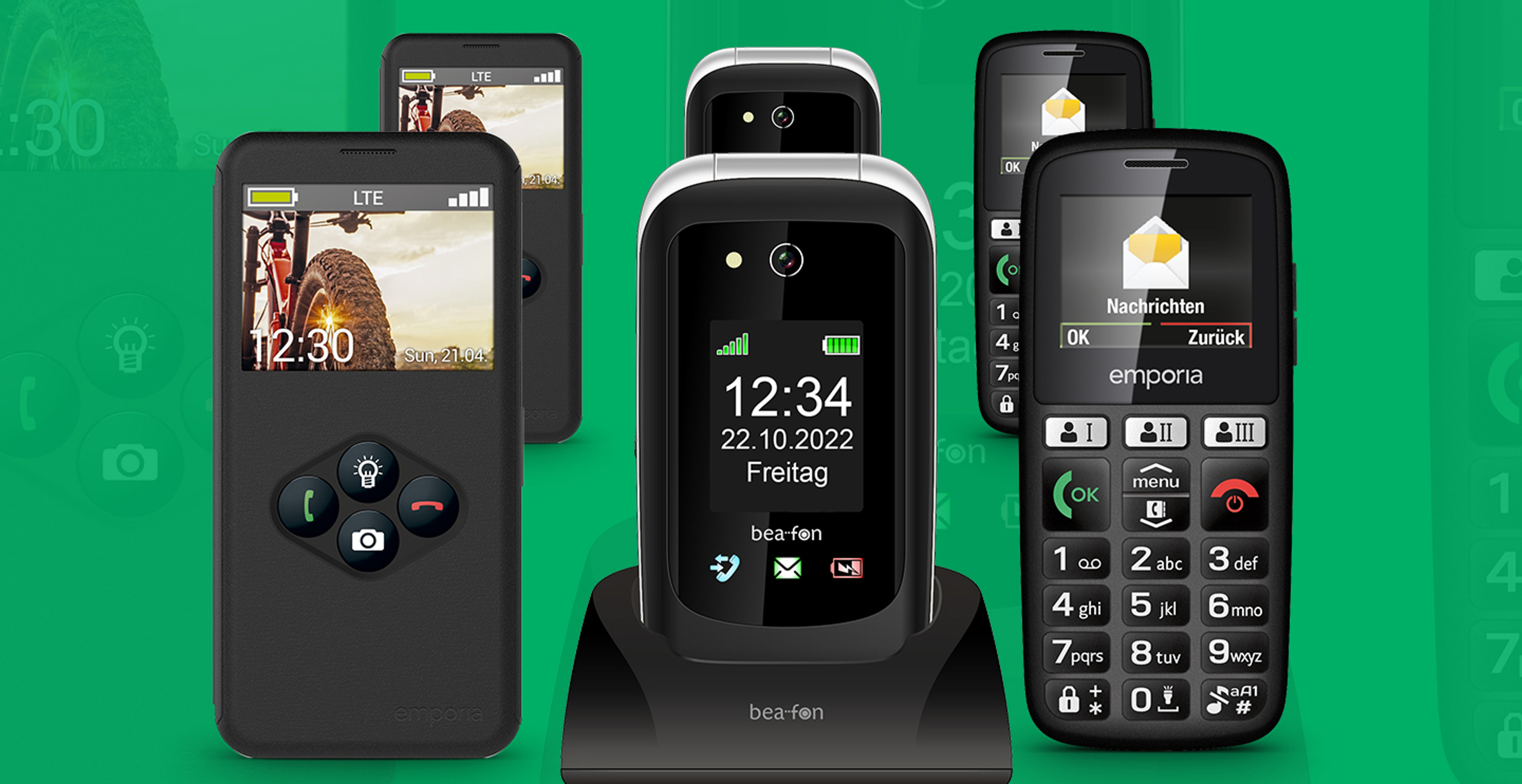 Sechs Senioren Handys