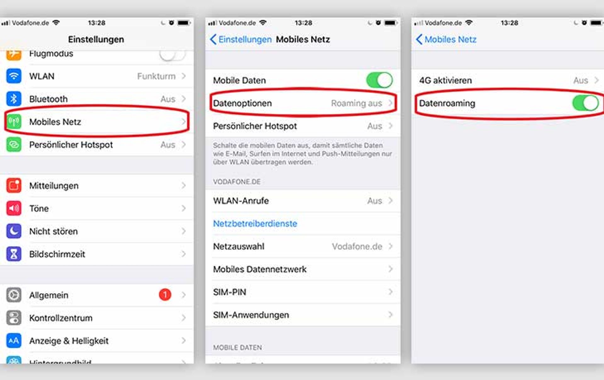 Datenroaming aktivieren beim iPhone - Screenshot