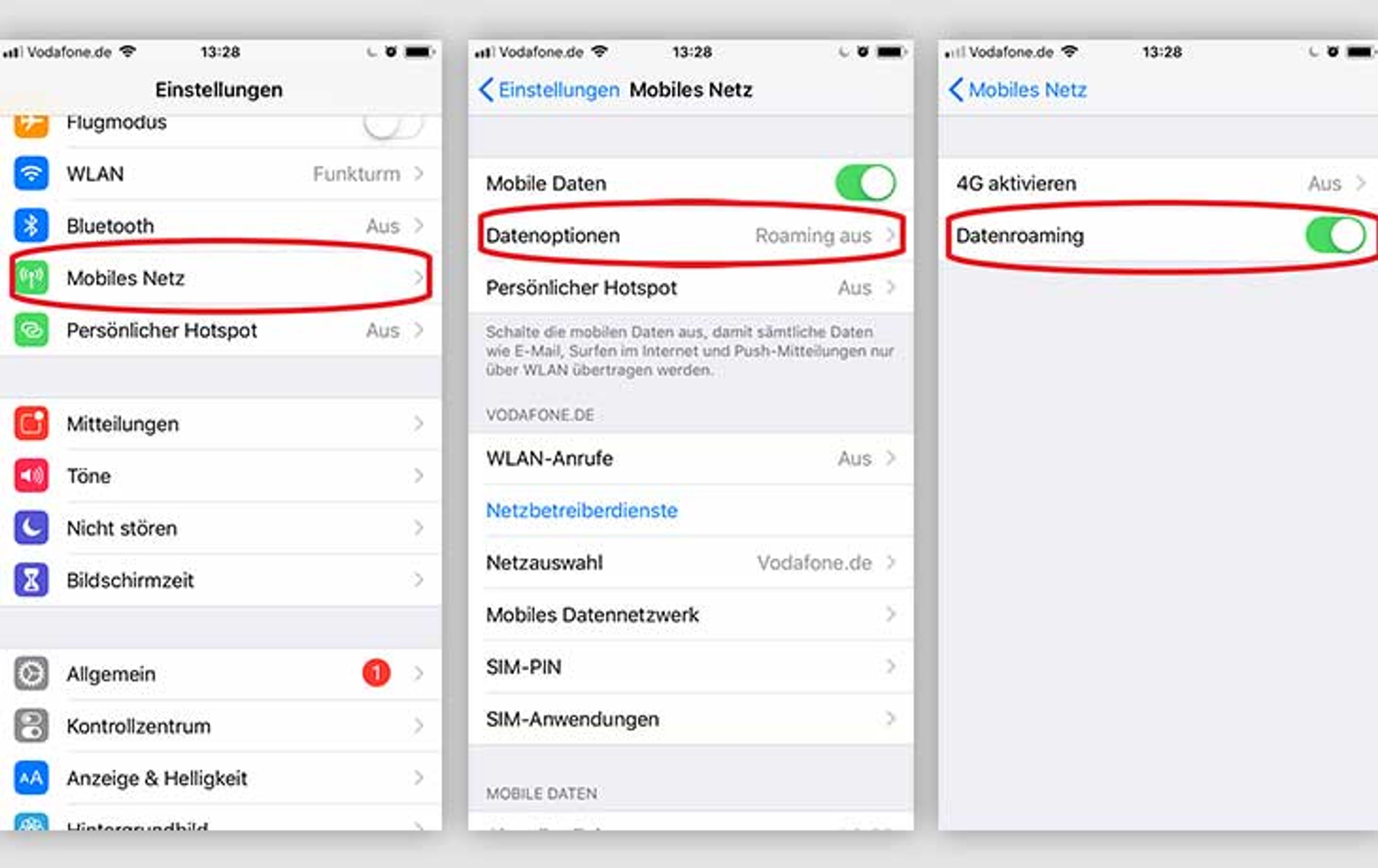 Datenroaming aktivieren beim iPhone - Screenshot