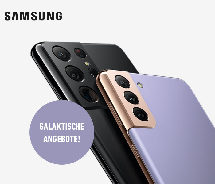 Samsung Handys Rückansicht mit Bannertext "Samsung Angebote"